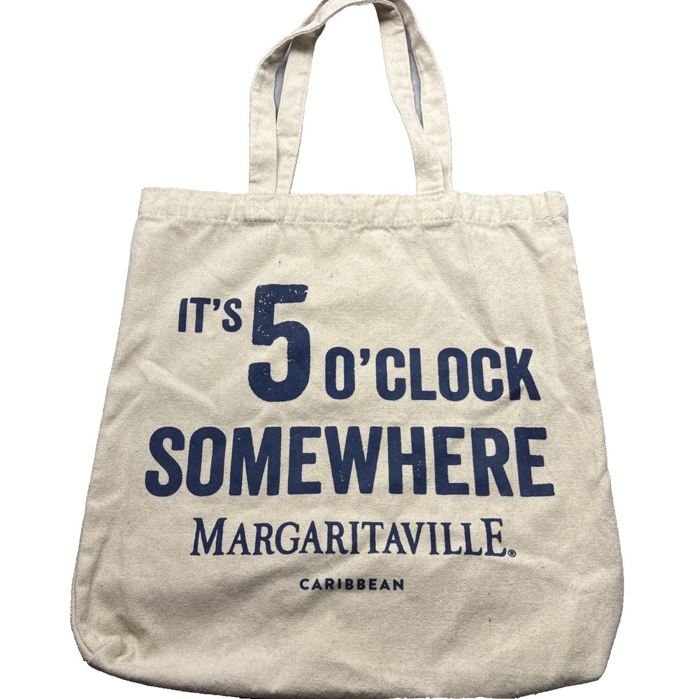 5 O'clock Somewhere Cocktails Canvas Tote Bag 15" 1/2" x 14" 1/2" Margaritaville